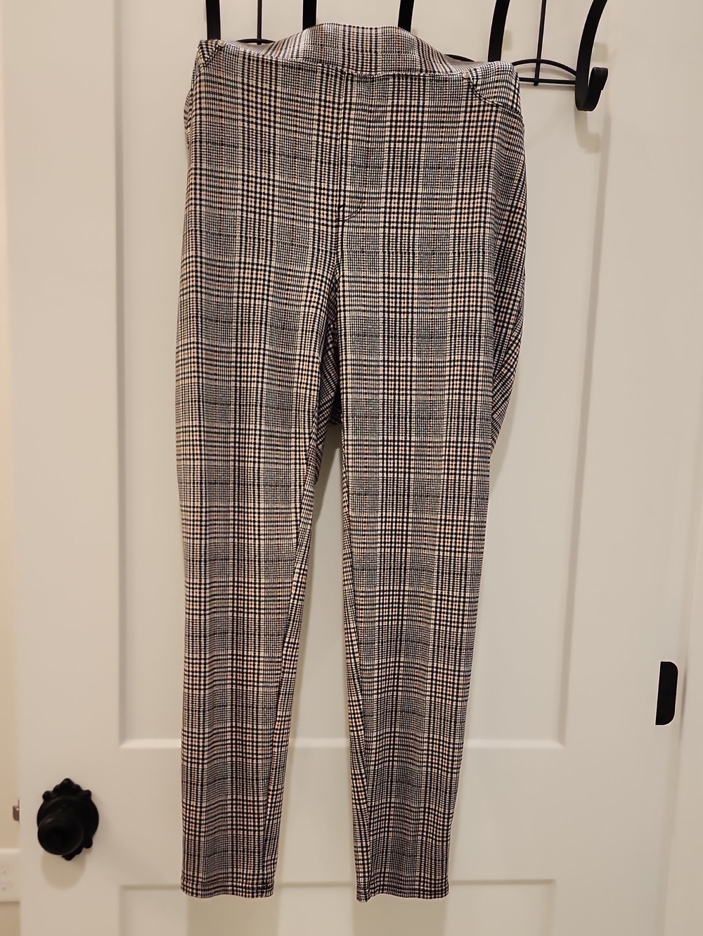 Plaid Pull On Leggings - Black & Cream& Brown